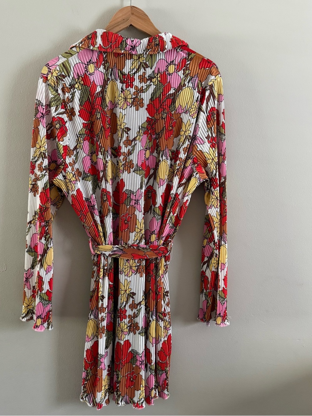Floral Tie-Waist Long Sleeve Dress - Red Multi - Picture 6 of 9